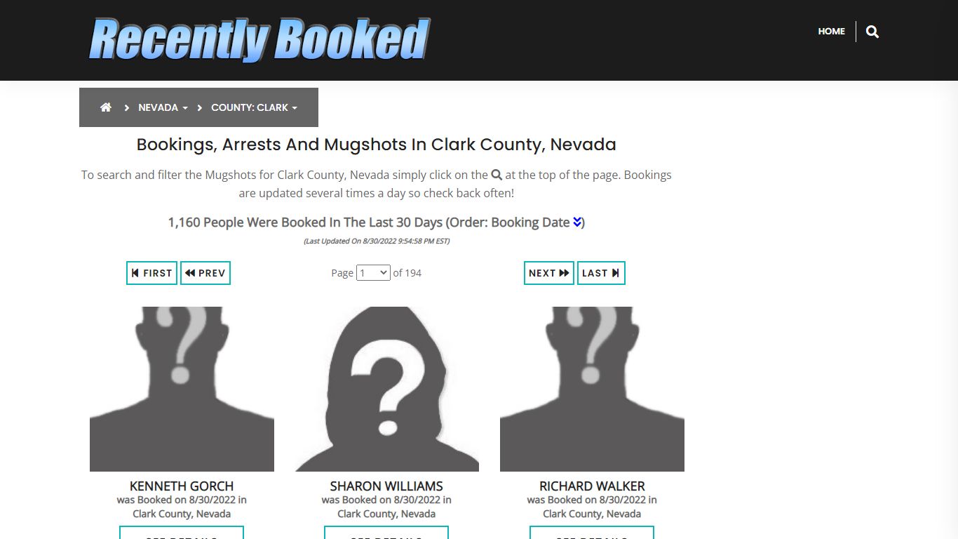 Recent bookings, Arrests, Mugshots in Clark County, Nevada